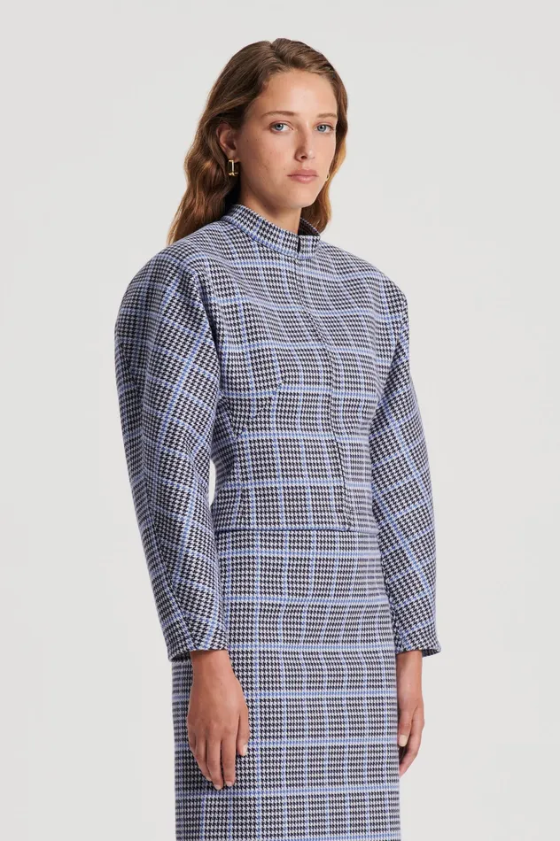 Tops PLAID SCUBA TOP COBALT 8211 Scanlan Theodore Women Tops PLAID SCUBA TOP COBALT 8211 Scanlan Theodore Women