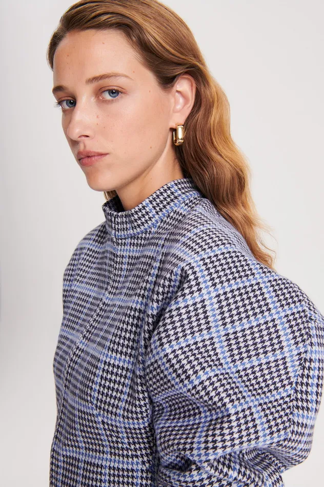 Tops PLAID SCUBA TOP COBALT 8211 Scanlan Theodore Women Tops PLAID SCUBA TOP COBALT 8211 Scanlan Theodore Women
