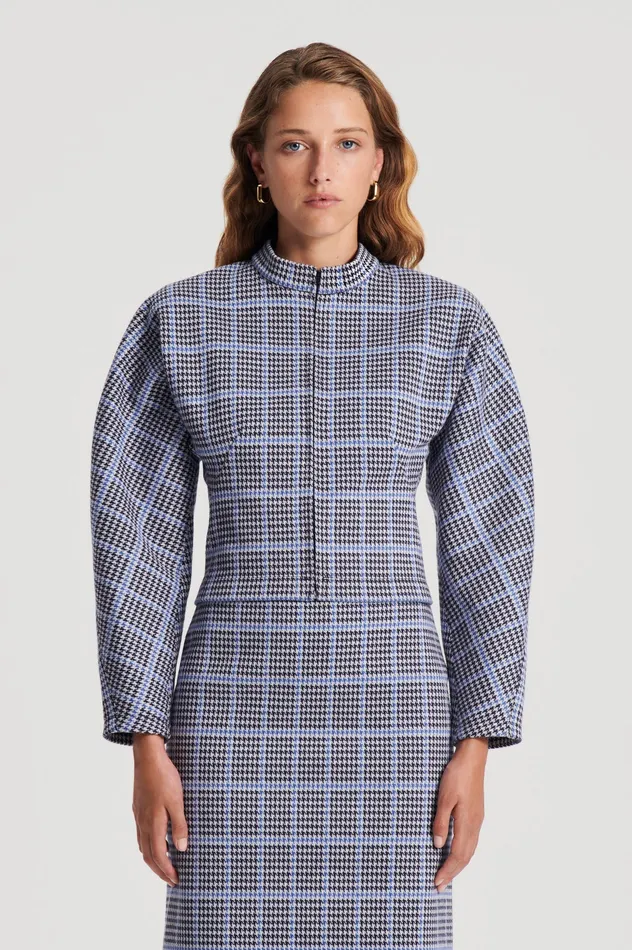 Tops PLAID SCUBA TOP COBALT 8211 Scanlan Theodore Women Tops PLAID SCUBA TOP COBALT 8211 Scanlan Theodore Women
