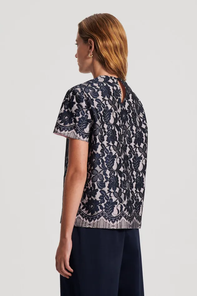Tops Scanlan Theodore Women BONDED LACE TOP NAVY Tops Scanlan Theodore Women BONDED LACE TOP NAVY
