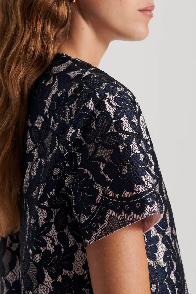 Tops Scanlan Theodore Women BONDED LACE TOP NAVY Tops Scanlan Theodore Women BONDED LACE TOP NAVY