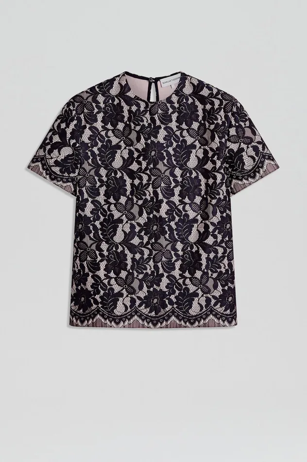 Tops Scanlan Theodore Women BONDED LACE TOP NAVY Tops Scanlan Theodore Women BONDED LACE TOP NAVY
