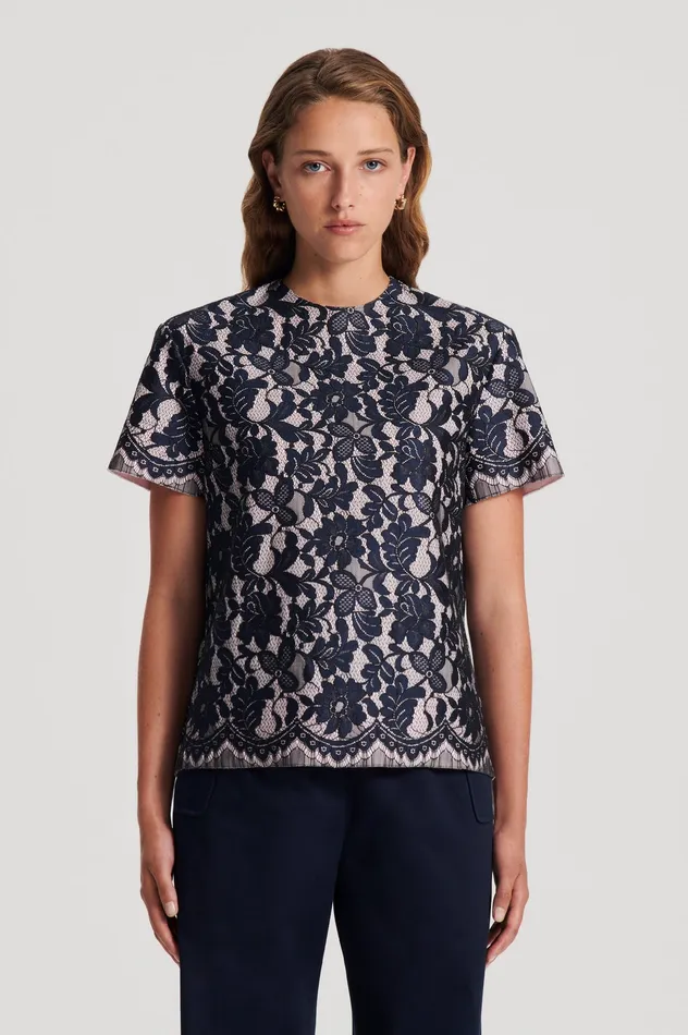 Tops Scanlan Theodore Women BONDED LACE TOP NAVY Tops Scanlan Theodore Women BONDED LACE TOP NAVY