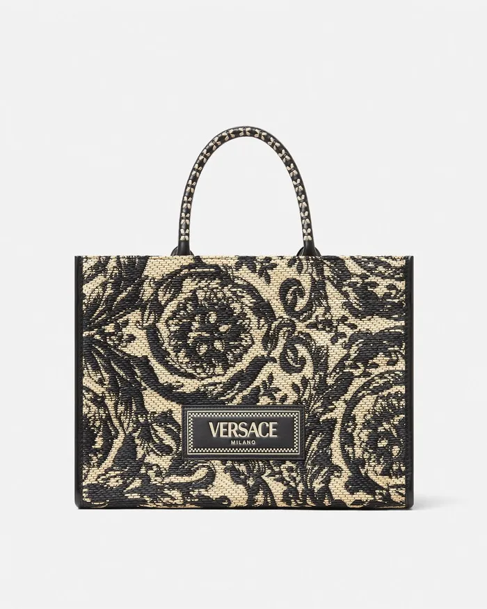 Totes WomenMen Versace Barocco Athena Raffia Medium Tote Bag Blackprint
