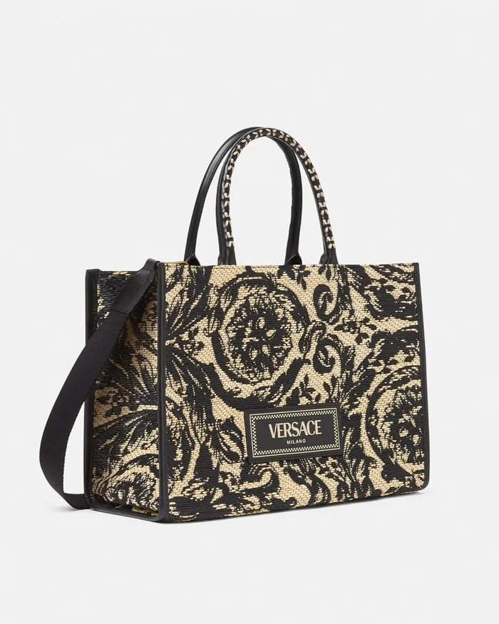 Totes WomenMen Versace Barocco Athena Raffia Medium Tote Bag Blackprint
