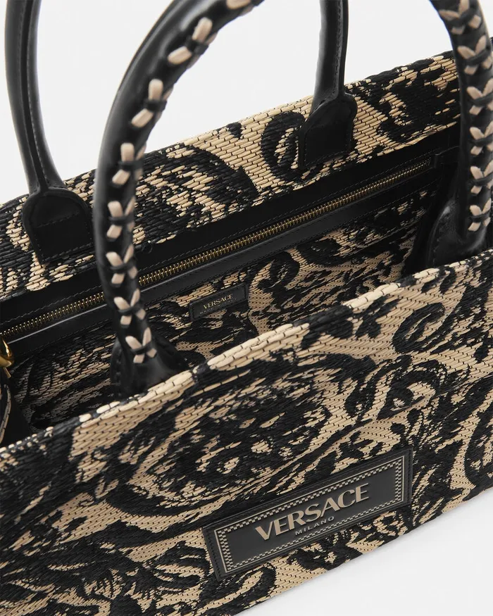 Totes WomenMen Versace Barocco Athena Raffia Medium Tote Bag Blackprint