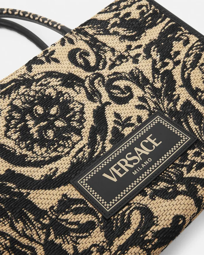 Totes WomenMen Versace Barocco Athena Raffia Medium Tote Bag Blackprint