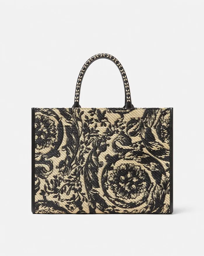 Totes WomenMen Versace Barocco Athena Raffia Medium Tote Bag Blackprint