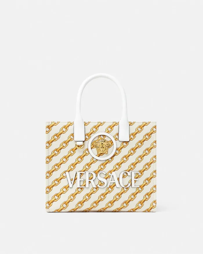 Totes Women Versace Chain Stripes La Medusa Small Tote Bag Print