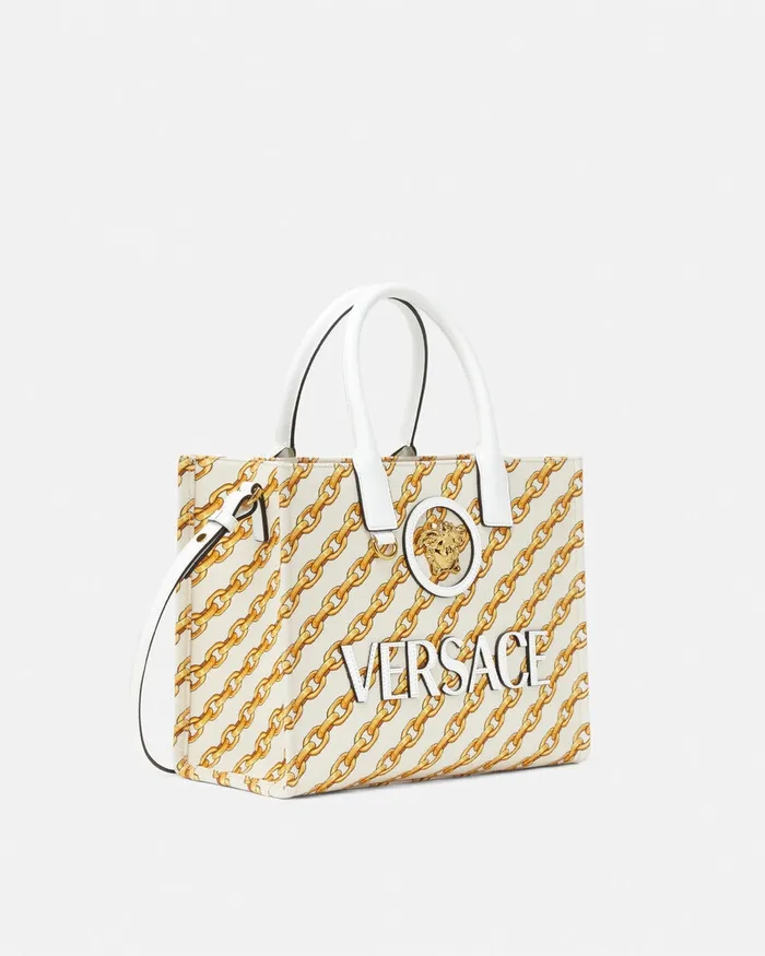 Totes Women Versace Chain Stripes La Medusa Small Tote Bag Print
