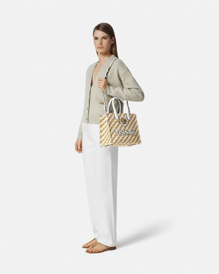 Totes Women Versace Chain Stripes La Medusa Small Tote Bag Print