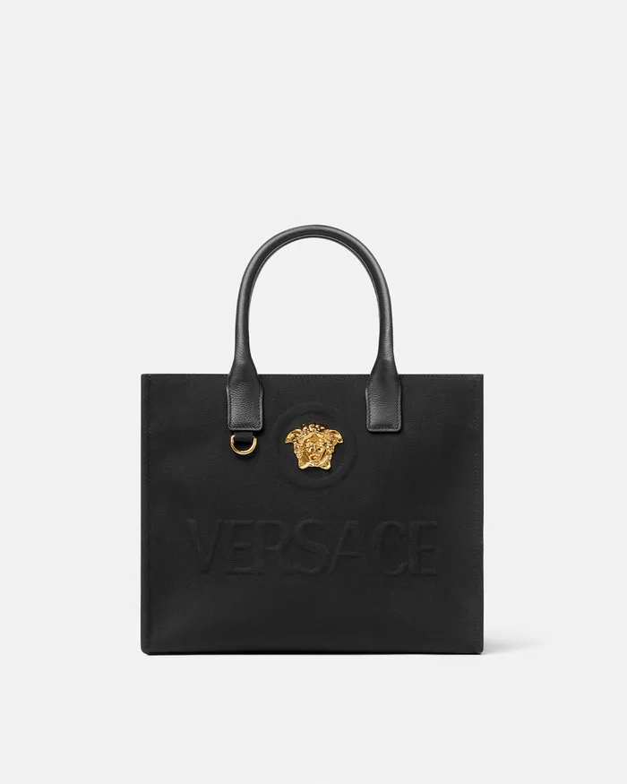 Totes Women Versace La Medusa Canvas Small Tote Bag Blackgold