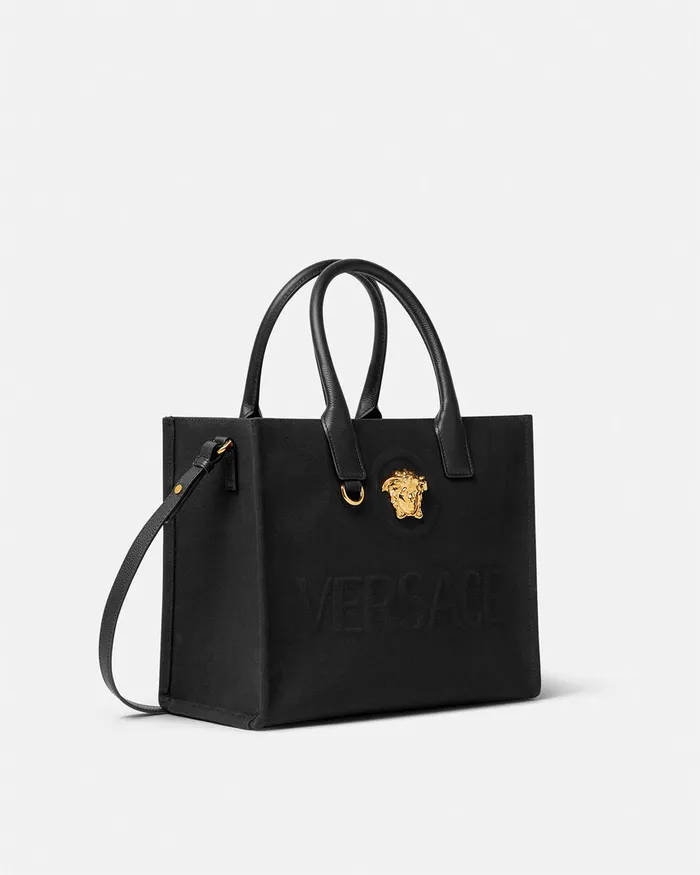 Totes Women Versace La Medusa Canvas Small Tote Bag Blackgold