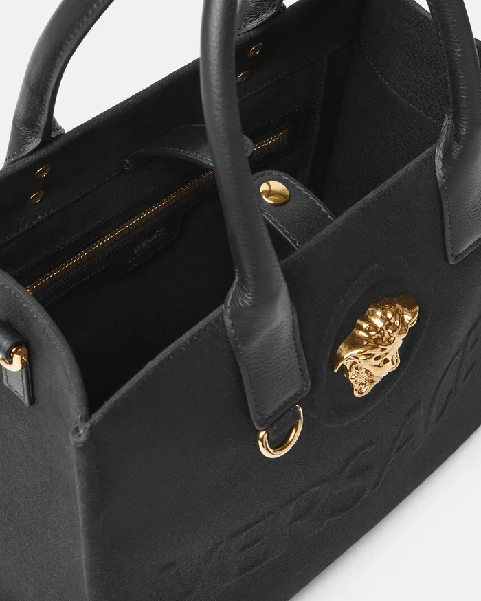 Totes Women Versace La Medusa Canvas Small Tote Bag Blackgold