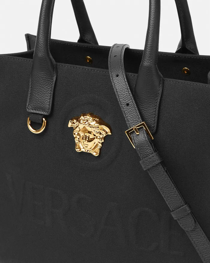 Totes Women Versace La Medusa Canvas Small Tote Bag Blackgold
