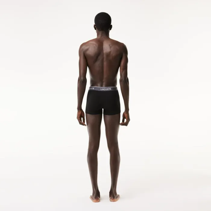 Underwear and Socks Men Lacoste Men039s 3Pack Constrast Waist Trunks Black Blue Dark Grey B68