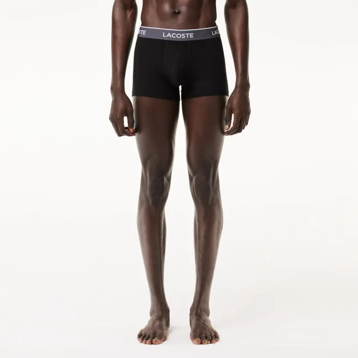 Underwear and Socks Men Lacoste Men039s 3Pack Constrast Waist Trunks Black Blue Dark Grey B68