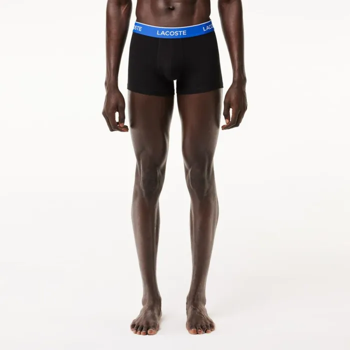 Underwear and Socks Men Lacoste Men039s 3Pack Constrast Waist Trunks Black Blue Dark Grey B68