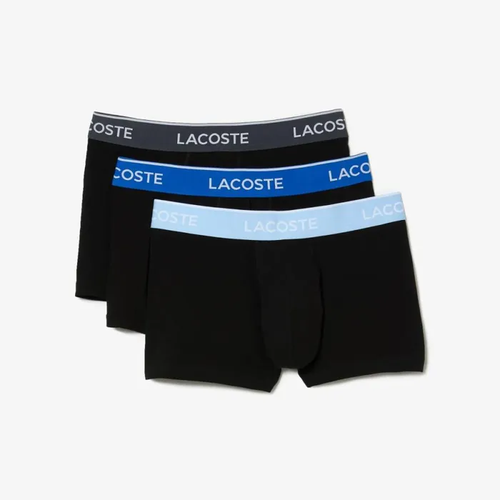 Underwear and Socks Men Lacoste Men039s 3Pack Constrast Waist Trunks Black Blue Dark Grey B68
