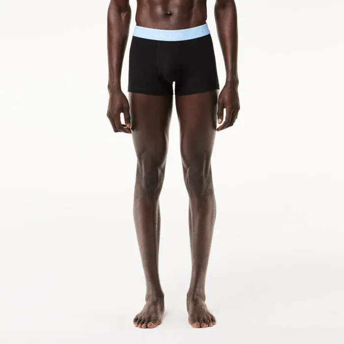 Underwear and Socks Men Lacoste Men039s 3Pack Constrast Waist Trunks Black Blue Dark Grey B68