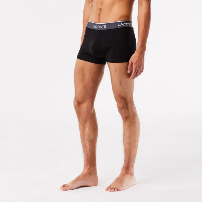 Underwear and Socks Men Lacoste Men039s 3Pack Constrast Waist Trunks Black Blue Dark Grey B68
