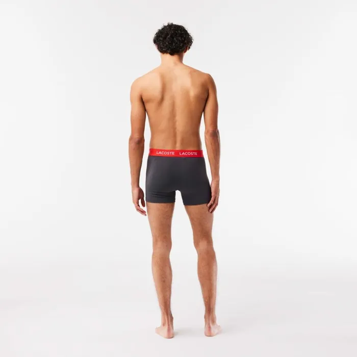 Underwear and Socks Men Lacoste Mens Striped Waist Microfiber Trunk 3Pack Dark Grey Red Blue Black 8w3