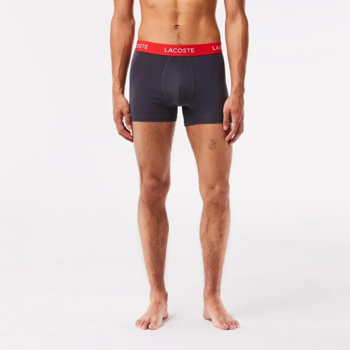 Underwear and Socks Men Lacoste Mens Striped Waist Microfiber Trunk 3Pack Dark Grey Red Blue Black 8w3