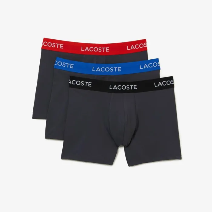 Underwear and Socks Men Lacoste Mens Striped Waist Microfiber Trunk 3Pack Dark Grey Red Blue Black 8w3