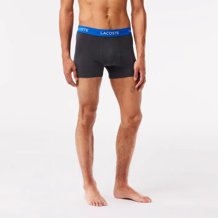 Underwear and Socks Men Lacoste Mens Striped Waist Microfiber Trunk 3Pack Dark Grey Red Blue Black 8w3