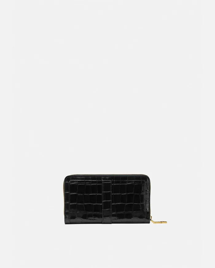 Wallets Women Versace CrocEffect Greca Goddess Long Wallet Blackgold