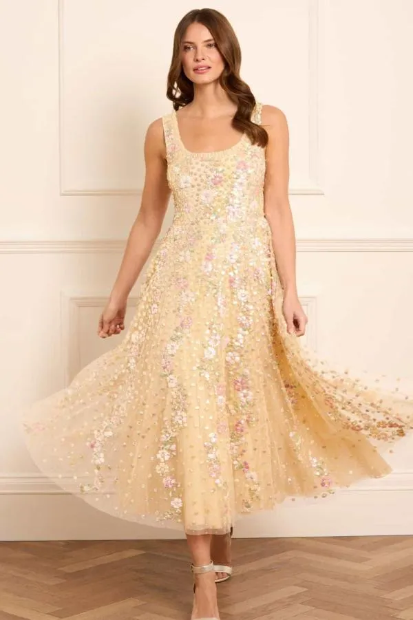 WeddingKIDSWomen Needle and Thread Confetti Scoop Neck Ballerina Dress Yellow