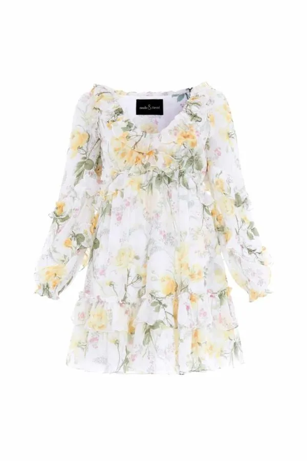 WeddingWomen Needle and Thread Rose Chiffon Long Sleeve Micro Mini Dress Multi WeddingWomen Needle and Thread Rose Chiffon Long Sleeve Micro Mini Dress Multi
