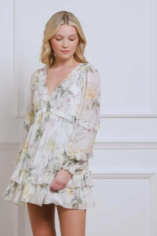 WeddingWomen Needle and Thread Rose Chiffon Long Sleeve Micro Mini Dress Multi WeddingWomen Needle and Thread Rose Chiffon Long Sleeve Micro Mini Dress Multi