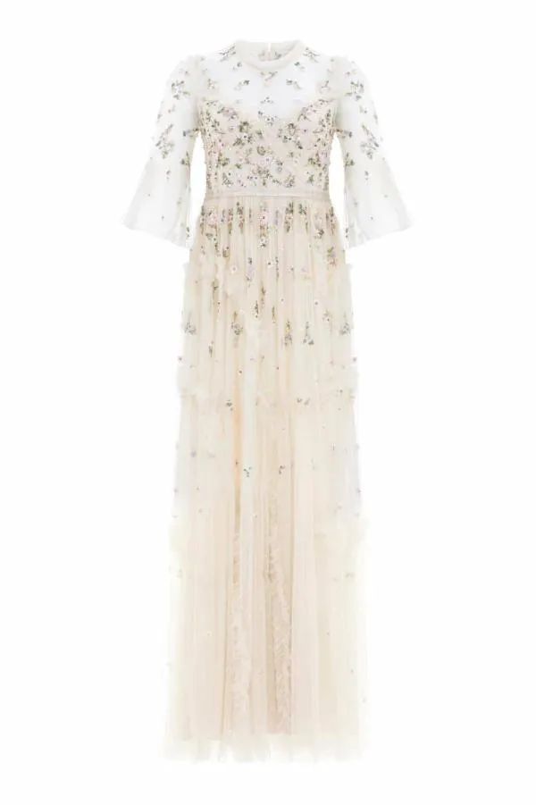 WeddingWomen Needle and Thread Shimmer Ditsy Long Sleeve Gown Champagne WeddingWomen Needle and Thread Shimmer Ditsy Long Sleeve Gown Champagne