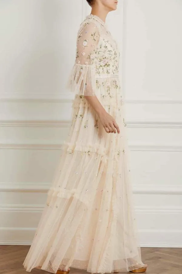 WeddingWomen Needle and Thread Shimmer Ditsy Long Sleeve Gown Champagne WeddingWomen Needle and Thread Shimmer Ditsy Long Sleeve Gown Champagne