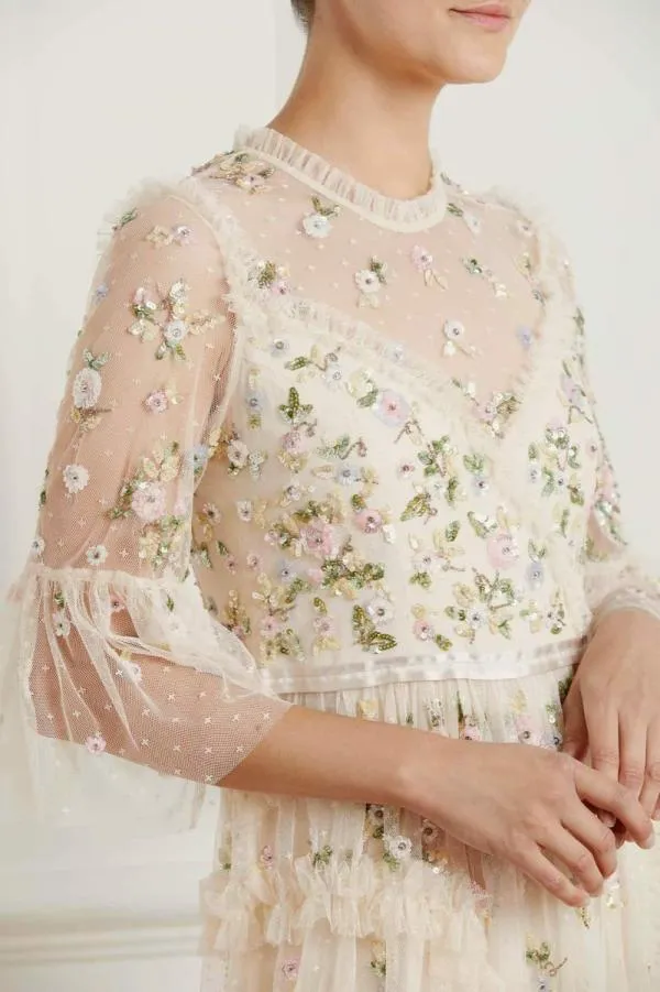 WeddingWomen Needle and Thread Shimmer Ditsy Long Sleeve Gown Champagne WeddingWomen Needle and Thread Shimmer Ditsy Long Sleeve Gown Champagne