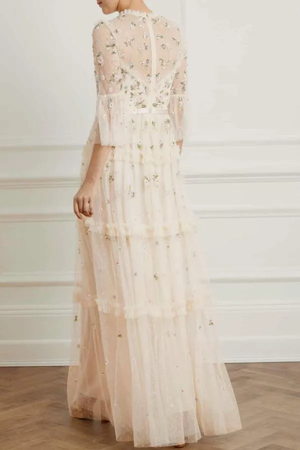 WeddingWomen Needle and Thread Shimmer Ditsy Long Sleeve Gown Champagne WeddingWomen Needle and Thread Shimmer Ditsy Long Sleeve Gown Champagne