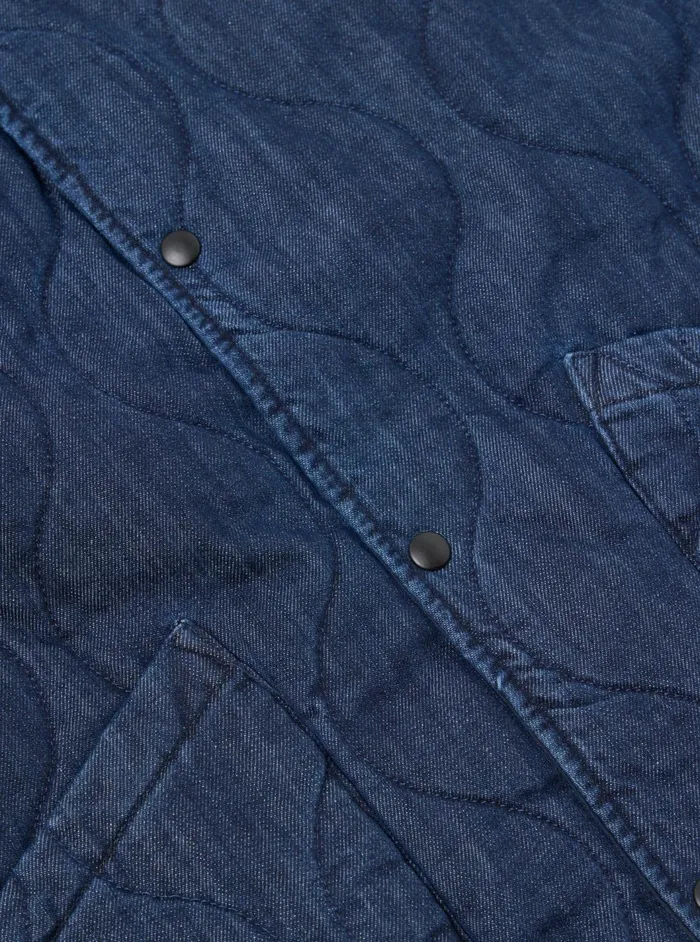 Weekend Gilet In Indigo Quilt Denim Men Universal Works Waistcoats and Gilets