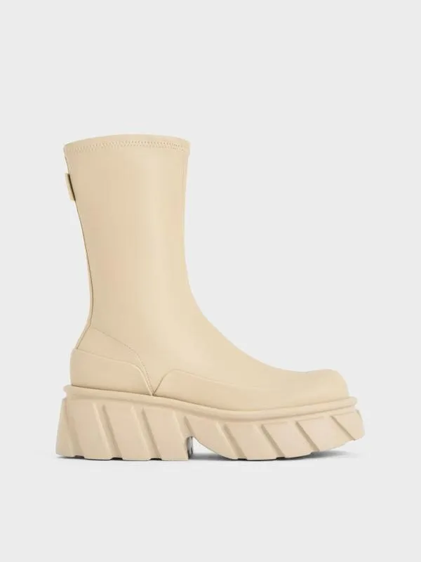 Women Aberdeen SideZip Platform Boots 8211 Chalk CHARLES and KEITH Boots
