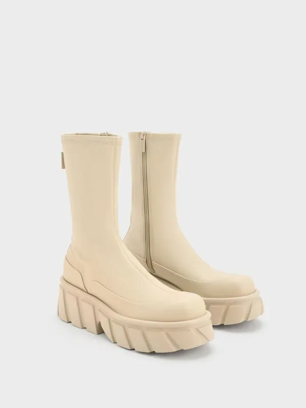 Women Aberdeen SideZip Platform Boots 8211 Chalk CHARLES and KEITH Boots