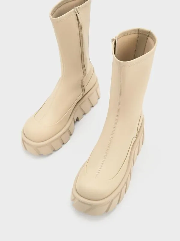 Women Aberdeen SideZip Platform Boots 8211 Chalk CHARLES and KEITH Boots