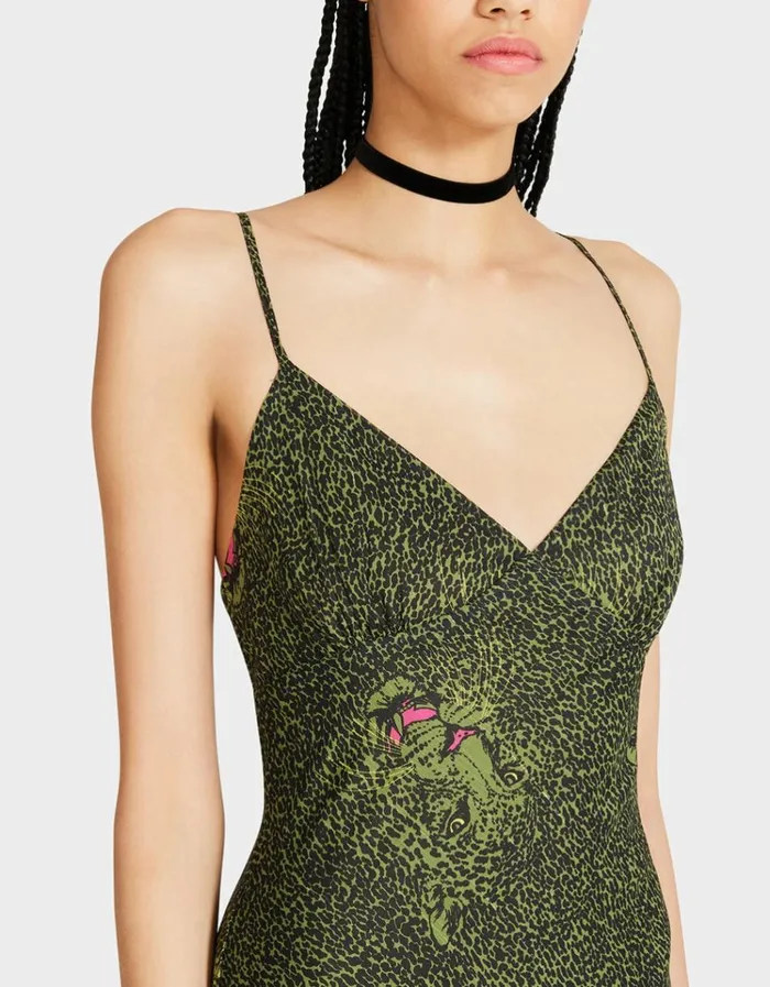 Women ADDISON MIDI DRESS GREEN LEOPARD Leopard Betsey Johnson