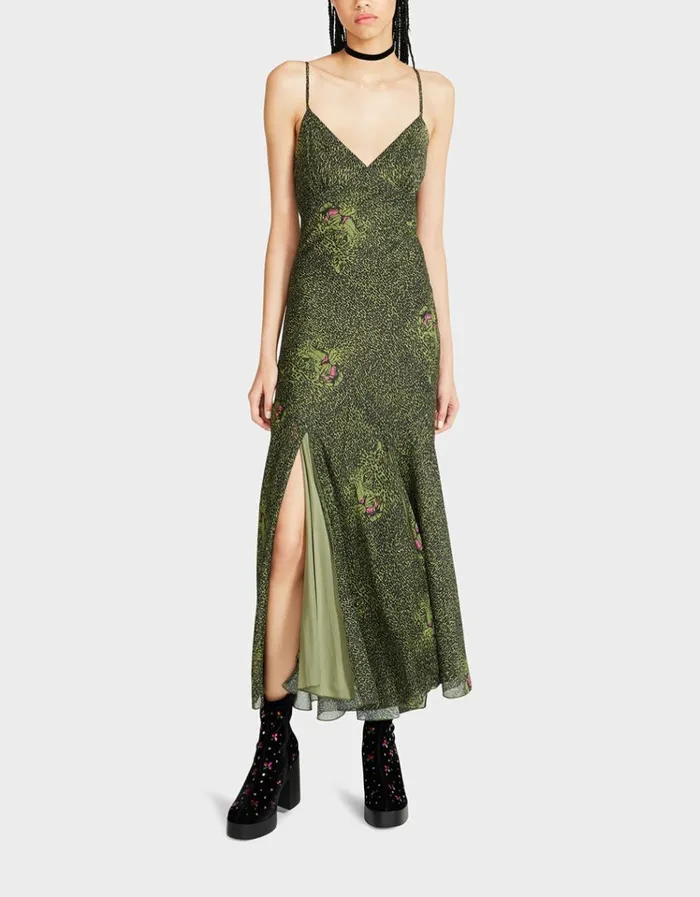 Women ADDISON MIDI DRESS GREEN LEOPARD Leopard Betsey Johnson