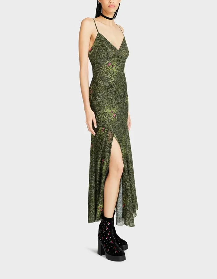 Women ADDISON MIDI DRESS GREEN LEOPARD Leopard Betsey Johnson