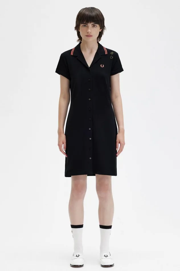 Women Amy Winehouse FoundationButtonThrough Piqu Shirt Dress Black Fred Perry Dresses