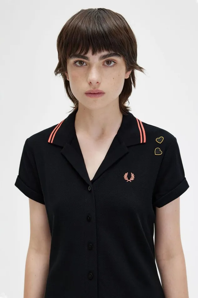 Women Amy Winehouse FoundationButtonThrough Piqu Shirt Dress Black Fred Perry Dresses
