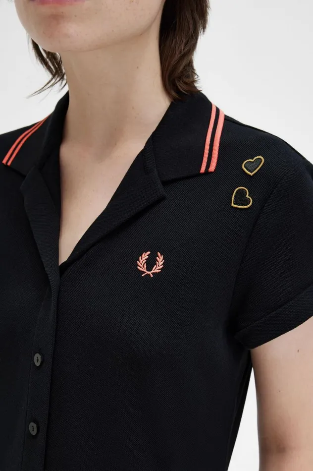 Women Amy Winehouse FoundationButtonThrough Piqu Shirt Dress Black Fred Perry Dresses