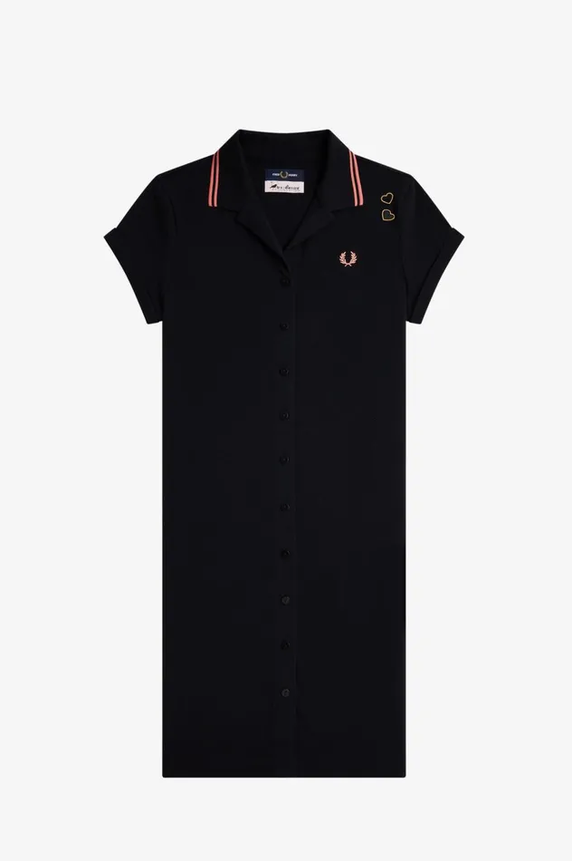 Women Amy Winehouse FoundationButtonThrough Piqu Shirt Dress Black Fred Perry Dresses