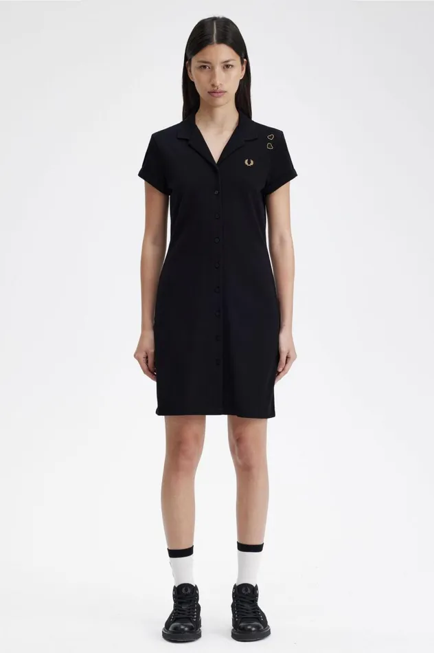 Women Amy Winehouse FoundationButton Through Pique Shirt Dress Black Fred Perry Dresses Women Amy Winehouse FoundationButton Through Pique Shirt Dress Black Fred Perry Dresses