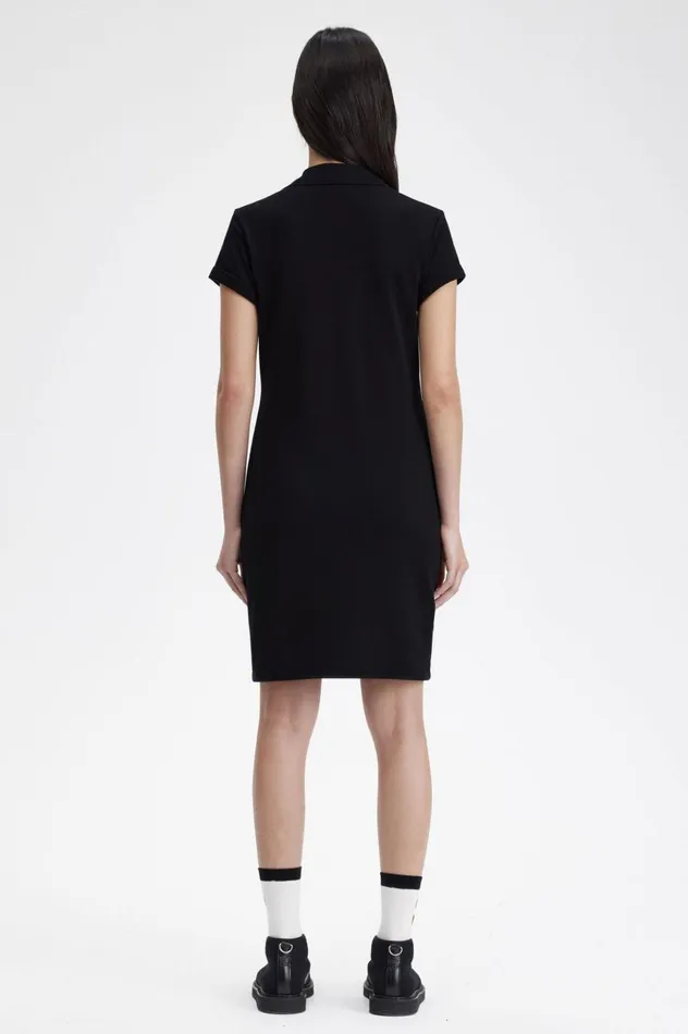 Women Amy Winehouse FoundationButton Through Pique Shirt Dress Black Fred Perry Dresses